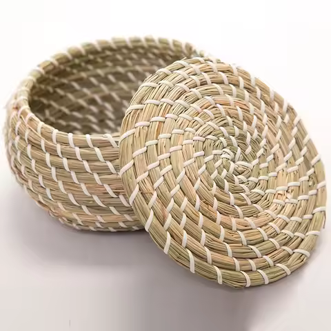 Set de paniers en paille tressée - Lot avec couvercles