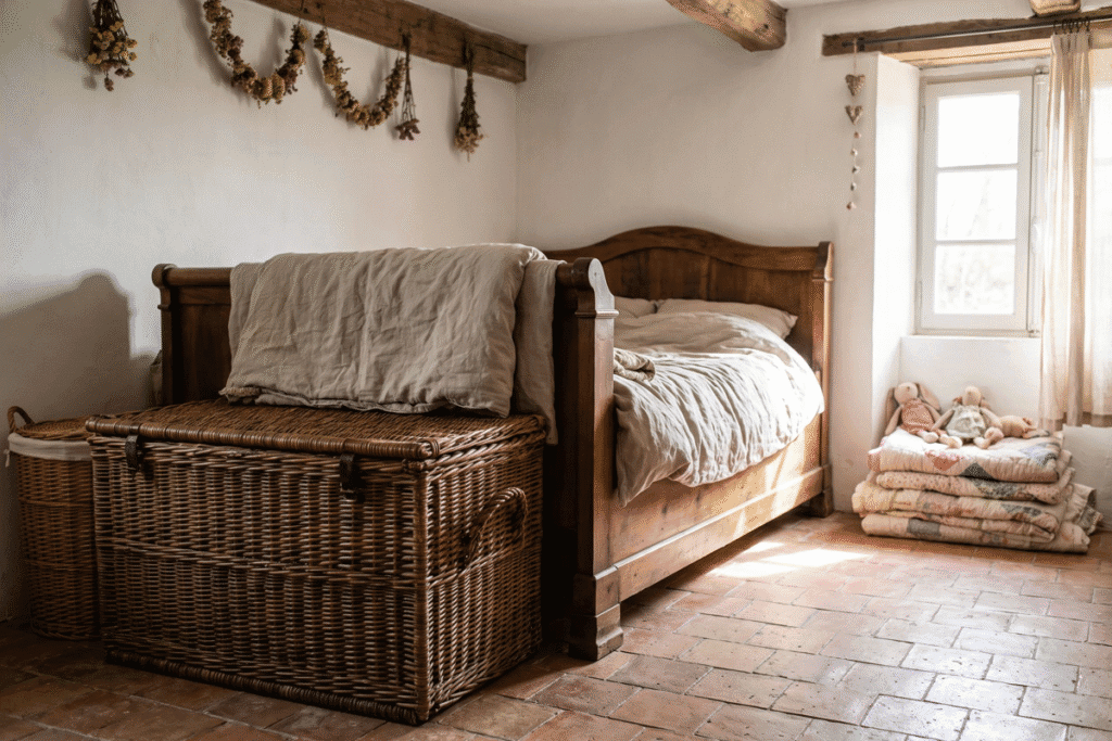 Pied de lit, panier à linge ou coffre à jouets : la bonne taille change tout.