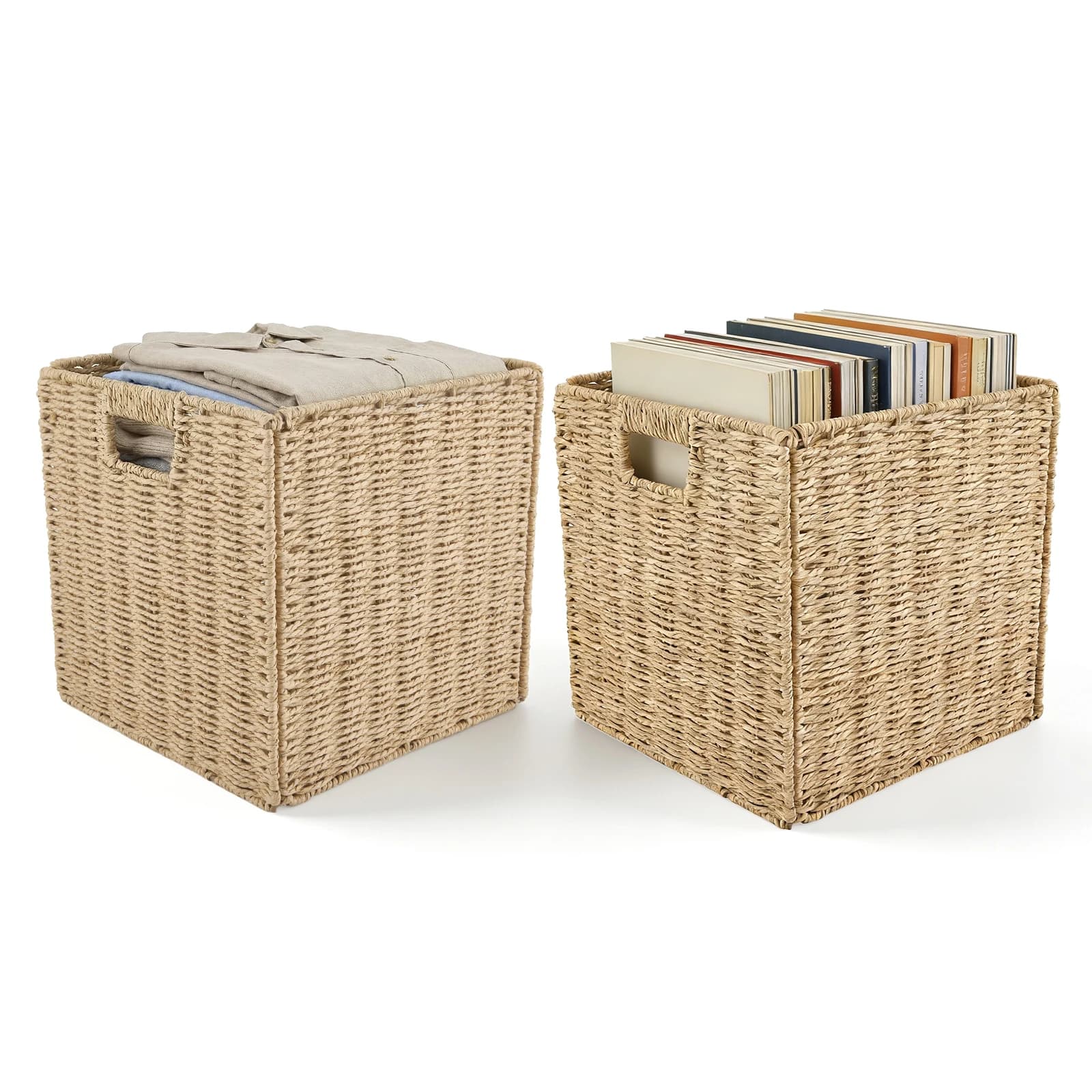 Lot de 2 paniers en rotin tressé – Rangement 30x30x30 cm